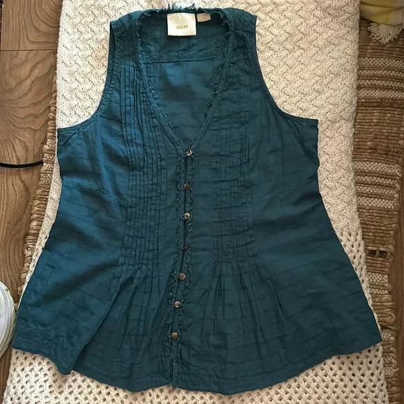 Maeve by Anthropologie Teal Button-Down Sleeveless Top - Picture 2 of 6